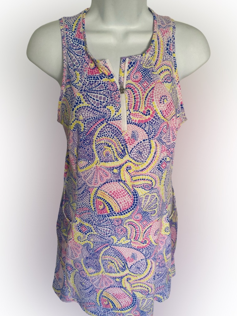 IBKUL Multicolor Paisley Dress - S Pink, Blue & Yellow,UPF 50